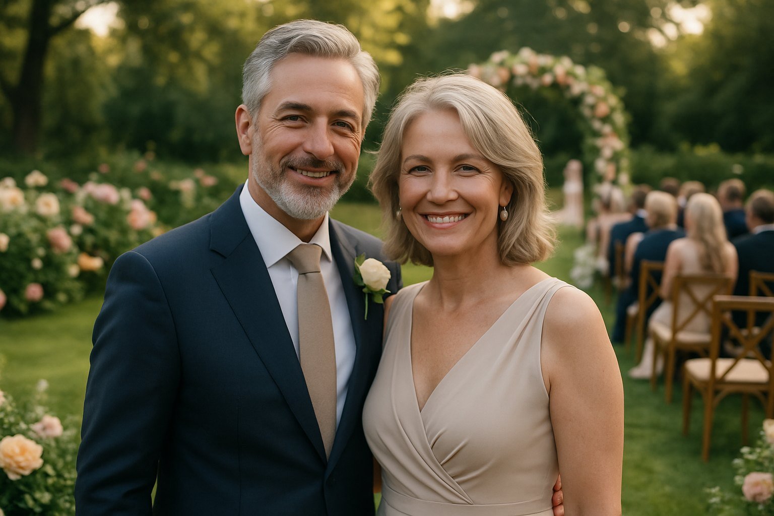 A garden wedding in a coastal community